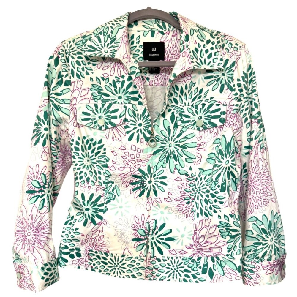 Floral Print Womens Jacket With Collar & Long Sleeves